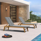 PURPLE LEAF Outdoor Chaise Lounge Chair Wood Grain Aluminum Set of 2, Black | 3-Year Color Retention PE Rattan, 2.4" Thickened Aluminum Frame, 16.14" Knee-Friendly Height, French-Inspired Style