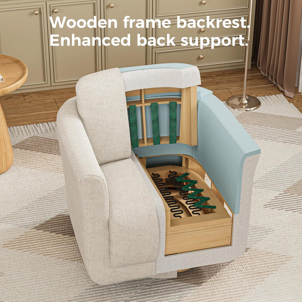 Swivel Accent Chair, 360° Barrel Chair with Solid Wood Frame & Removable Ergonomic Support Back Cushion, Fully Assembled Chenille Armchair for Living Room & Bedroom, Beige