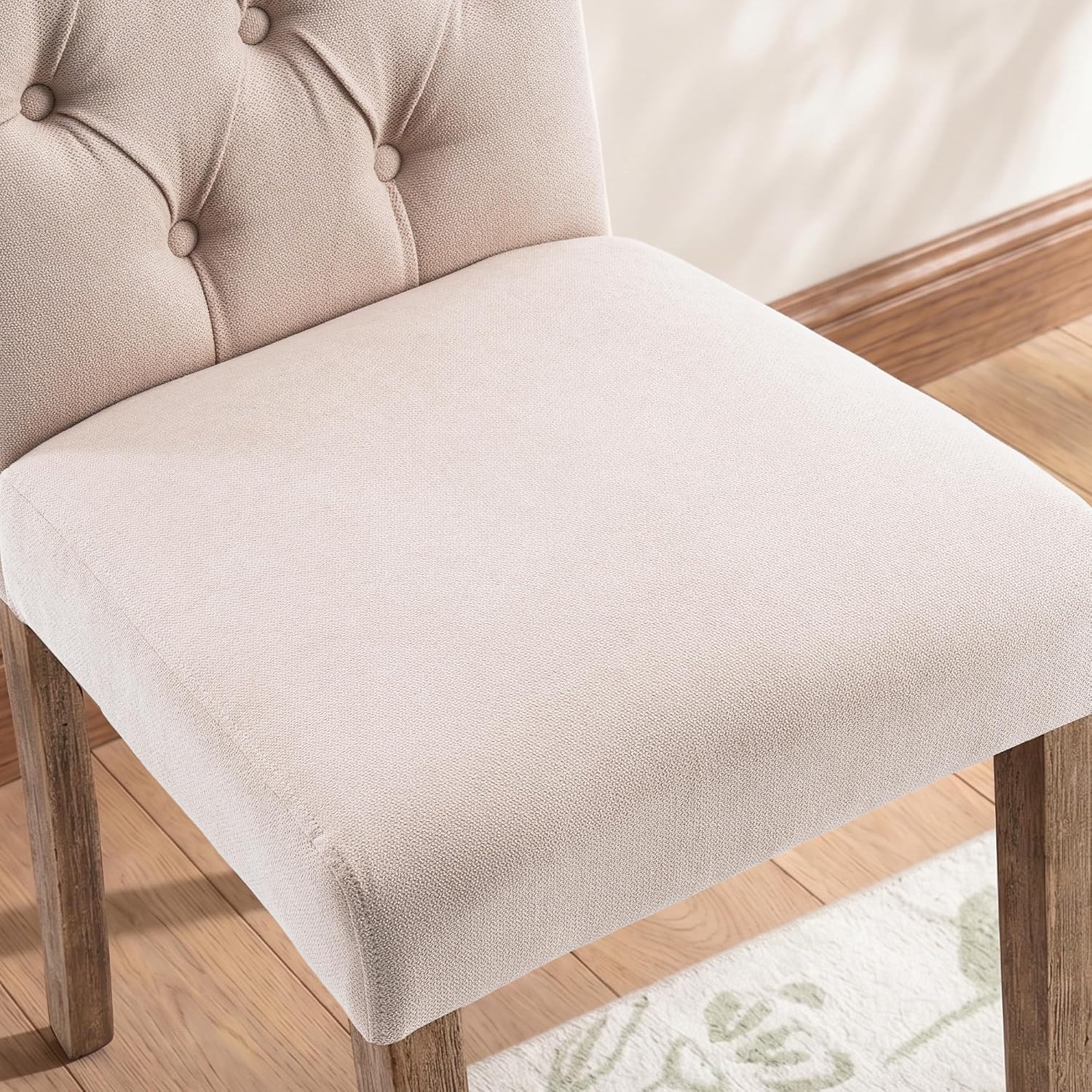 Tufted Upholstered Parsons Dining Chair Set Fabric Diner Accent Stylish Modern Kitchen Living Room with Button Sturdy Solid Wood Legs, 2-Pack