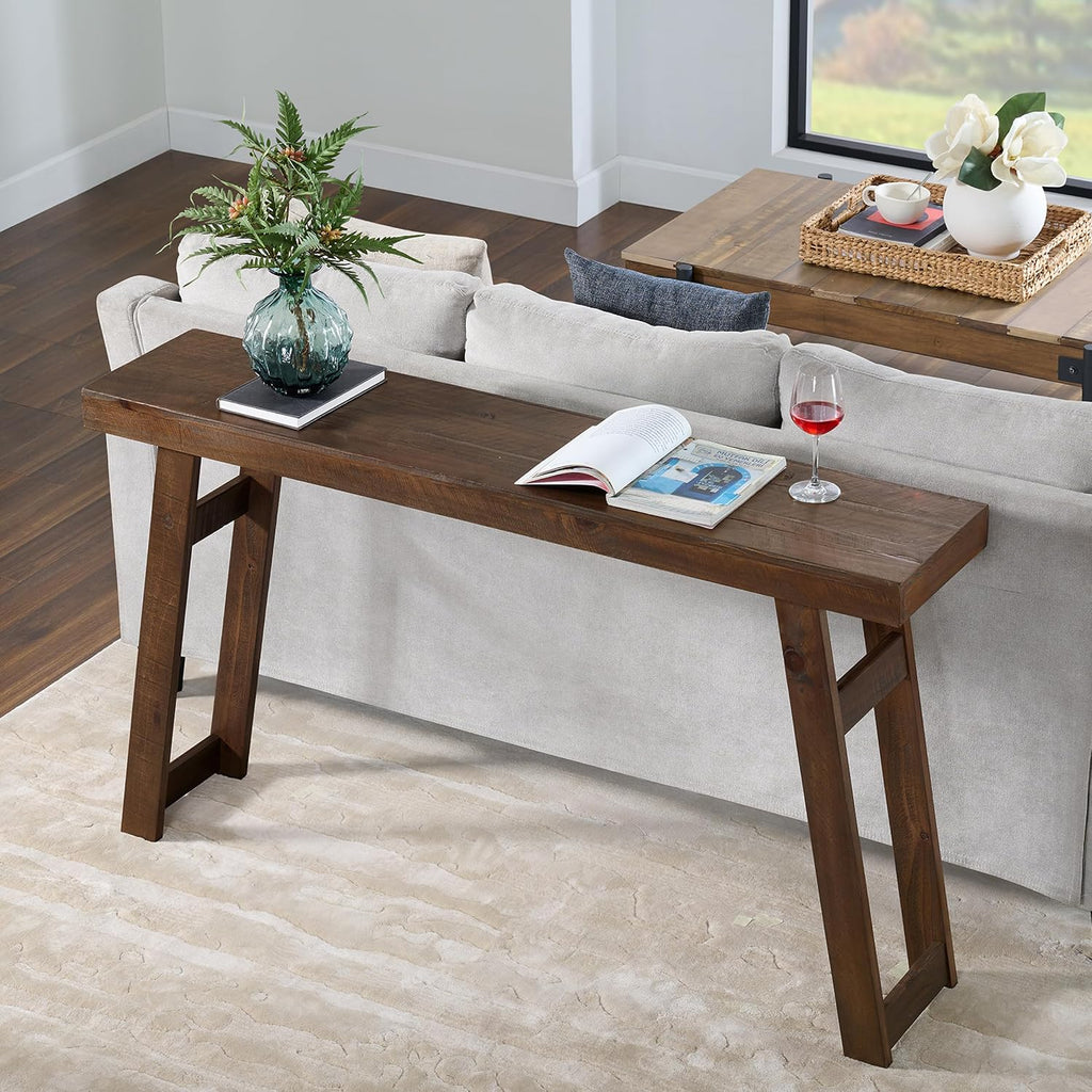 Alaterre Furniture Lawas Solid Wood Console Table, Brown, 56”x12”x32” | Modern Farmhouse Entryway Table, Easy Assembly Living Room Furniture for Behind the Couch, Entryway, or Hallway