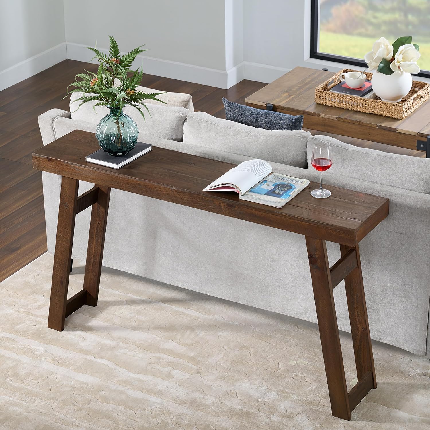 Alaterre Furniture Lawas Solid Wood Console Table, Brown, 56”x12”x32” | Modern Farmhouse Entryway Table, Easy Assembly Living Room Furniture for Behind the Couch, Entryway, or Hallway