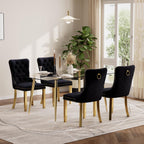 Baysitone 63" Glass Dining Table Set for 4, 5 Piece Modern Dining Room Set, Rectangular Glass Kitchen Table with 4 Upholstered Velvet Chairs, for Kitchen, Home, Small Spaces(Black&Gold)