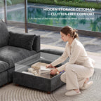 Ihanherry 146" Oversized Modular Sectional Sofa, Modern V Shaped Cloud Couch with 2 Storage Ottoman, 8-Seat Comfy Chenille Deep Seat Sofa with 2 Pillows for Living Room, Grey