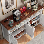 knoworld Buffet Sideboard with Storage with Power Outlets & LED Light 4 Doors, 55'' Large Farmhouse Kitchen Storage Cabinet Wood Coffee Bar Cabinet Buffet Table for Kitchen, Dining Room,55"W White LED