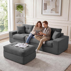 100" L Shaped Cloud Couch with Ottoman, Couches for Living Room | Modular Sectional Sofa, Upholstered Cloud Sofa with Layered Cushion, Dark Grey Sectional Couch, No Assembly