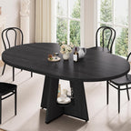 43''–59'' Extendable Dining Table, Round Kitchen Dining Room Dinner Table with for 4 6 8 People, Space Saving Modern Oval Expandale Furniture with Storage and Pedestal for Kitchen Living Room (Black)