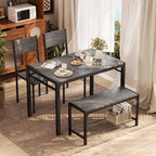 Shahoo Kitchen Table and 2 Chairs for 4 with Bench | 4 Piece Dining Sets for Small Space, Dark Grey