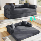 79" Convertible Futon Sofa Bed, Couch for Living Room | Dark Gray | Modular Sleeper Sofa, Corduroy Pull Out Floor Couch Loveseat with Fixed-Shape Frame, No Assembly