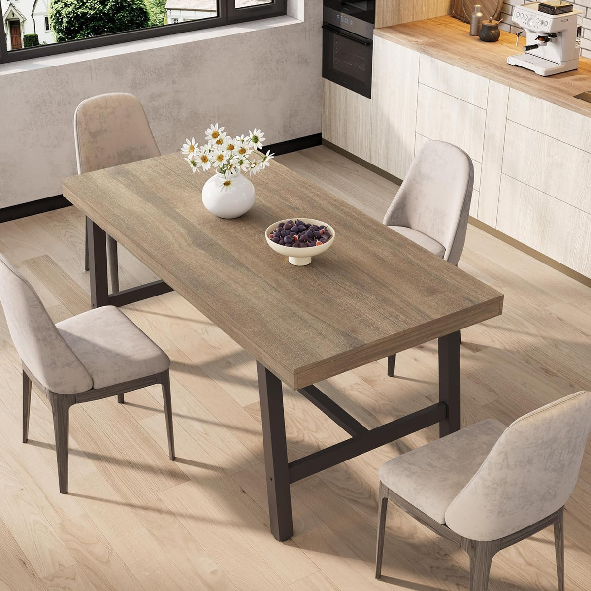 GarveeHome Industrial Dining Table for 4-6 People, 63" Long Wooden Kitchen Table with Sturdy Metal Frame & Black Finish - Seats 4 Rectangular Counter for Dinner, Kitchen, Dining Room - Rustic Pear