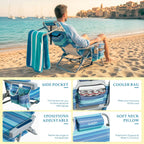 Beach Chairs for Adults, Portable Folding Backpack Beach Chair Heavy Duty 5-Position Lay Flat with Cooler Bag, Cup Holder for Outdoor/Lawn/Trip/Picnic/Fishing/Camping