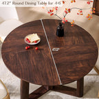 OKD 47" Dining Table for 4-6, Round Dining Room Table with Triangular Structure Pedestal Stable Base, Curved Table Edge, Circle Kitchen Tables for Dining Room, Kitchen, Dark Walnut