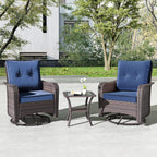 Kullavik 5 Pieces Outdoor Swivel Chairs Set,Patio Wicker Rocker Chairs with 4" Thick Cushions,Side Table and Ottomans,Patio Conversation Furniture Set for Patio Porch Deck Backyard,NavyBlue
