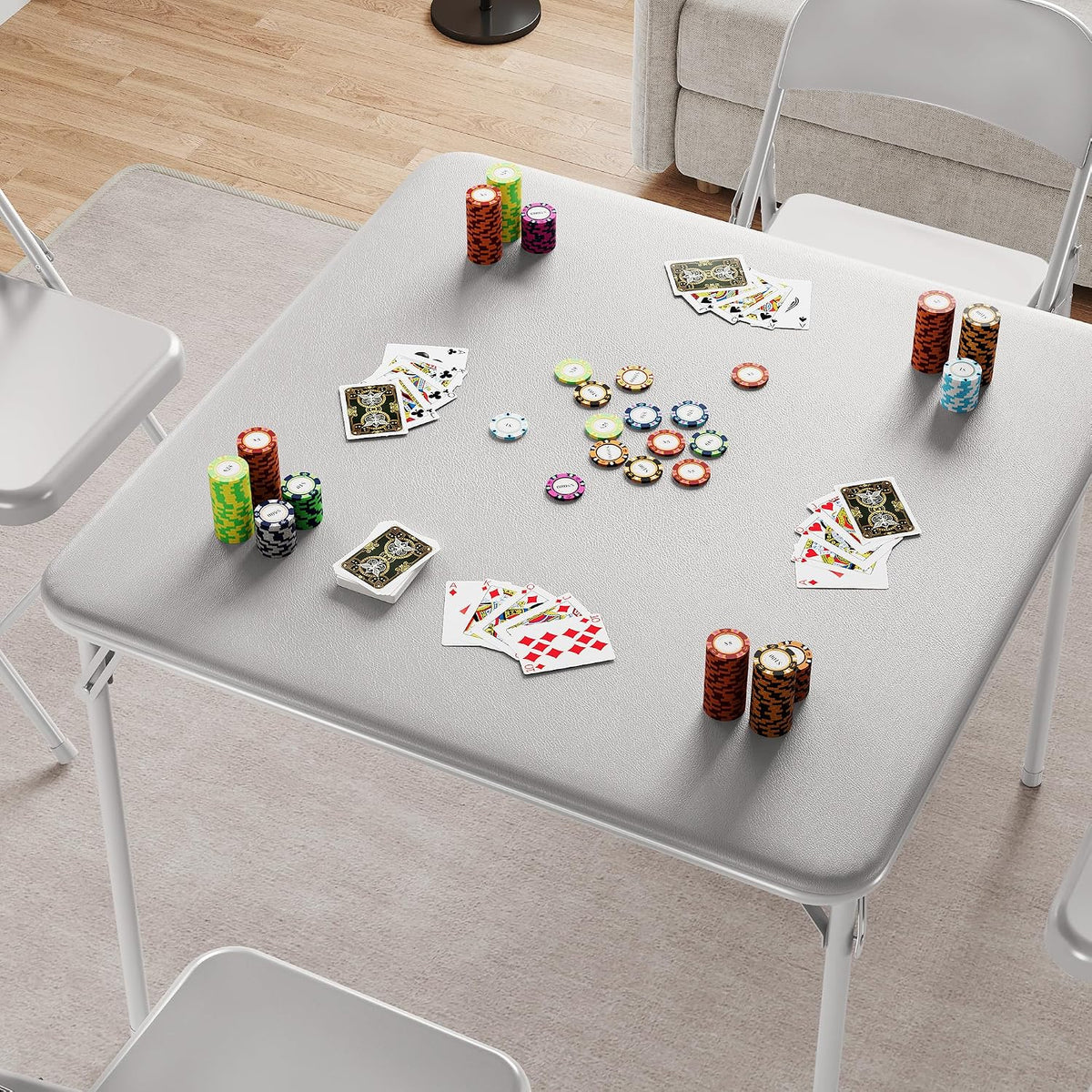 Folding Card Table, 34 Inch Square Folding Table, PU Padded Tabletop with Collapsible Legs, Sturdy Steel Frame, Portable Square Game Table for Home, Parties, Picnics, Games ( Table only) (Grey)