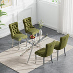 Rectangle Glass Dining Table Set for 4, 60'' Kitchen Table and Chairs Set, 5PCS Modern Dining Room Table Set with 4 Velvet Dining Chair for Home