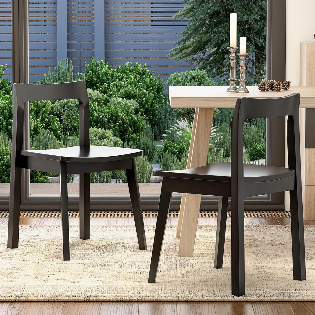 EYYTHUNG Farmhouse Wood Dining Chairs Set of 2,Wooden Kitchen Chairs, Mid Century Modern Side Chair Armless Chair for Living Room, Dining Room, Black