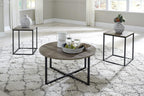 GTU Furniture Contemporary Engineered Wood Round 3-Piece Coffee Table Set, Cocktail Table with 2 Matching End Tables, Two-Tone Finish for Living Room