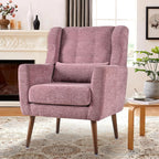 Modern Accent Chair, Upholstered Armchair with Pillow, Fabric Single Sofa Chair with Lounge Seat Solid Wood Legs Accent Chair for Living Room Bedroom Small Spaces (Purple)