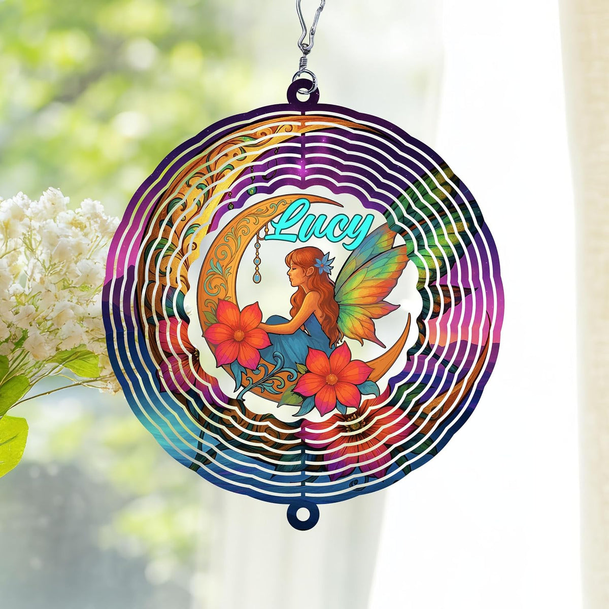 Personalized Moon Wind Spinner 3D Stainless Steel, Moon Garden Spinner Hanging Outdoor Decor, Wind Spinners Outdoor, Custom Gift for Grandmother, Mom, Wife