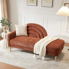 62.2" Linen Chaise Lounge Chair Indoor with Right Armres, Ocher Orange | Small Chaise Lounge for Bedroom, Recliner Chair Lounge Sofa for Office/Living Room, Comfy Wooden Chaise Lounge Couch