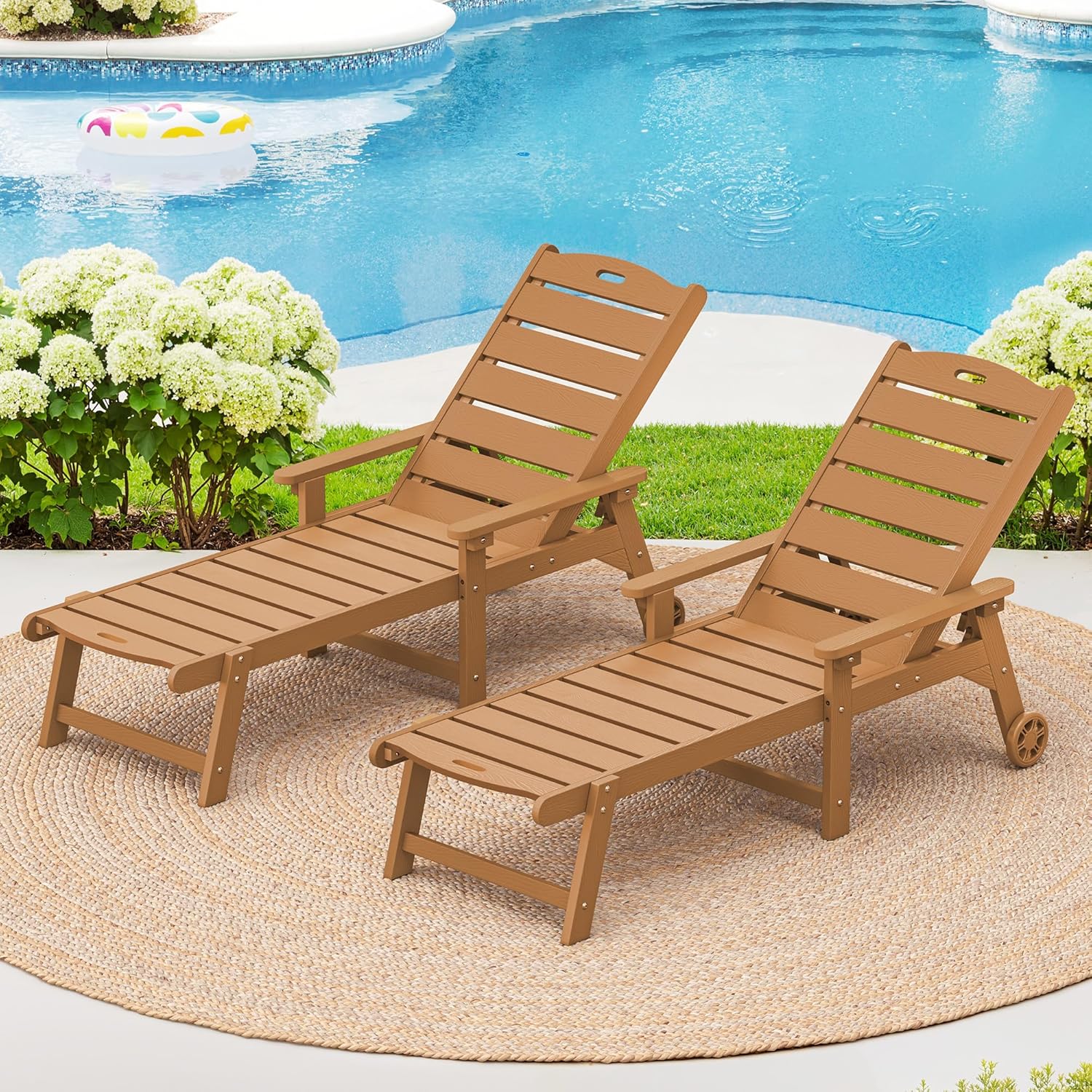 LUE BONA Outdoor Chaise Lounge, 5‑Position, 2‑Pack, Teak Color