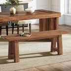 55" Solid Wood Entryway Bench, Farmhouse Long Wood Bench Dining Seat for Living Room, Kitchen, Hallway, Rustic Brown