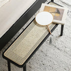 47.24" Modern Oak Wood Dining Bench with Woven Rattan Seat Solid Wood Entryway Bench for Bedroom End of Bed Living Room, Black