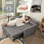 GOSUHI 52" 3-in-1 Convertible Sleeper Sofa Bed, Linen, Light Gray | Pull-Out Bed, Stepless Adjustable Backrest, Side Pocket, Compact Loveseat, Living Room, Dorm & Apartment