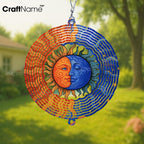 Personalized Sun & Lunar Wind Spinner 3D Stainless Steel, Sun Garden Spinner Hanging Outdoor Decor, Wind Spinners Outdoor, Custom Gift for Grandmother, Mom, Wife