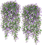 TOCHGREEN 4Pcs Artificial Hanging Plants Fern Vine, Faux Plastic Plants Fake Ivy Vine Greenery Garland with Purple Flower, Outdoor Indoor Decorations for Living Room Balcony Garden Wall Home Decor