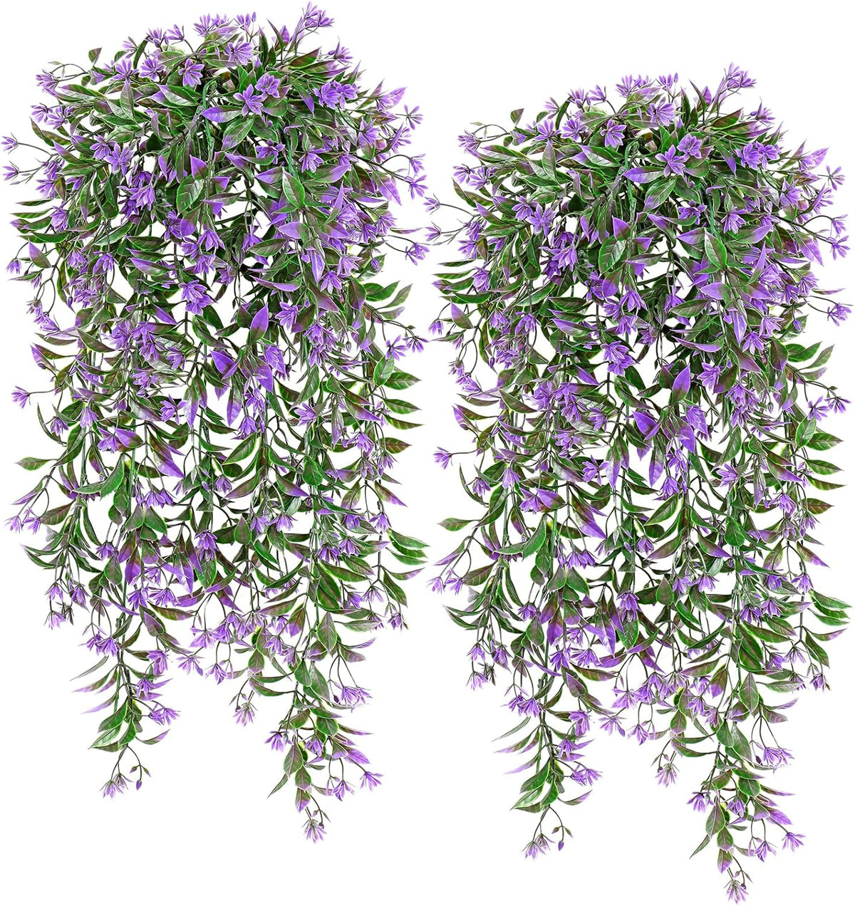 TOCHGREEN 4Pcs Artificial Hanging Plants Fern Vine, Faux Plastic Plants Fake Ivy Vine Greenery Garland with Purple Flower, Outdoor Indoor Decorations for Living Room Balcony Garden Wall Home Decor