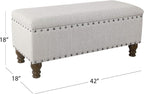 Homepop Home Decor | Upholstered Bench with Nailhead Trim | Large Ottoman with Storage for Living Room & Bedroom | Decorative Home Furniture, Gray Woven