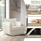 360° Swivel Accent Armchair Set of 2, 39.3" Oversized, Sherpa Boucle Fabric Sofa Chair with Removable Back & Arm Pillows, Swivel Chairs with Cozy Soft Padded, White