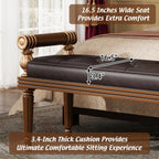Christopher Knight Home Yae Luxurious PU Leather Upholstered End of Bed Ottoman, Wooden Living Room Ottoman Bench with Fluted Legs/Cylindrical Arm, Long Entryway Bench with Button Tufting, Brown