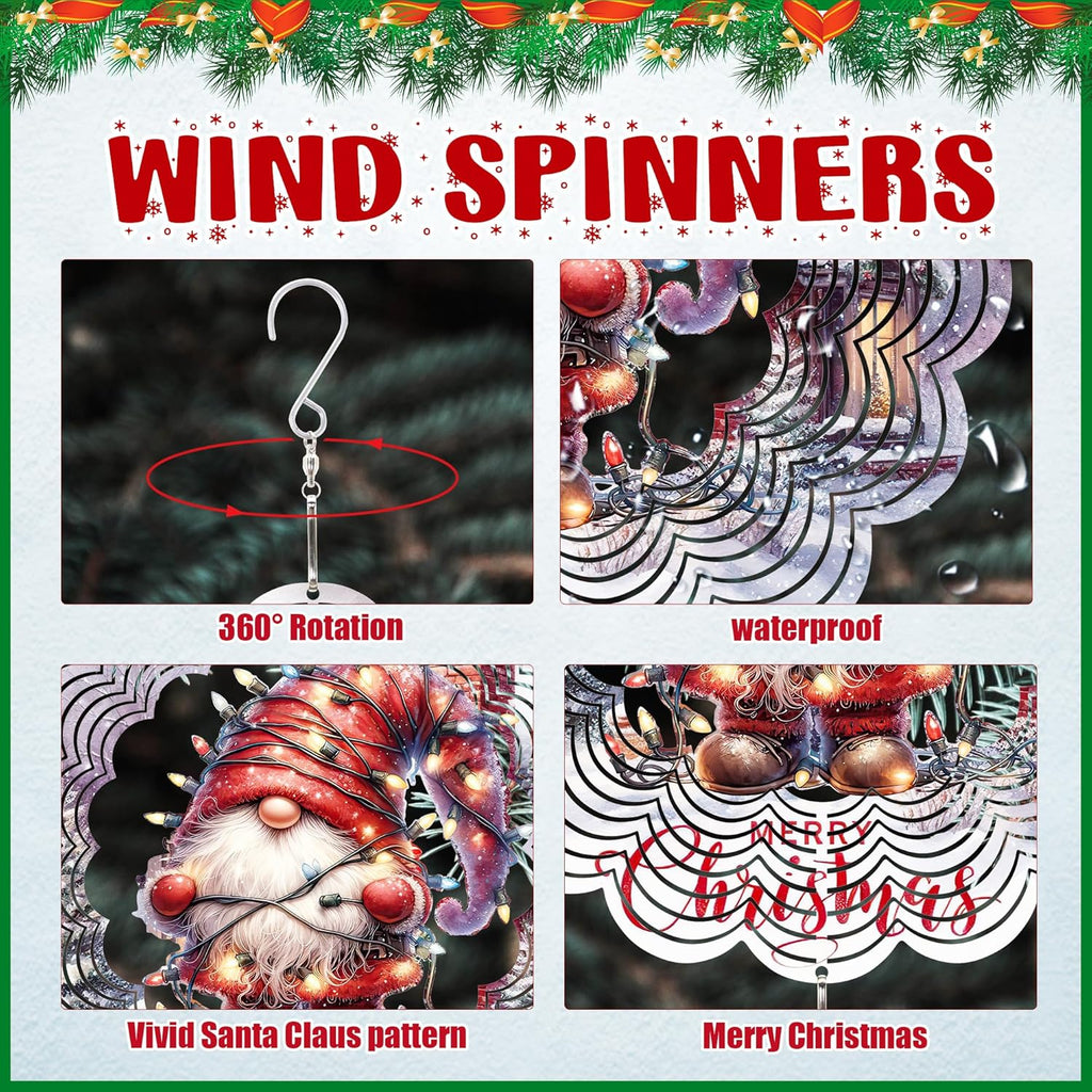 Metal Wind Spinner Outdoor Christmas Decorations,Santa Claus Halloween Yard Decorations 12inch 3D Stainless Steel Garden Sculpture Lawn Ornaments Gifts Indoor/Outdoor Decor Gifts for Women