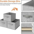 GRANNY SAYS Storage Baskets for Shelves, Fabric Storage Bins with Handles, Collapsible Storage Boxes, Closet Storage Bins, Organizers and Storage, Gray, Large, 3-Pack