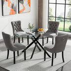 Henf 47.24" Round Dining Table with Black Metal Legs, Glass Kitchen Table for 4-6 People, Round Glass Dining Room Table for Small Space, Easy Assembly Circular Side Desk