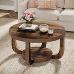 Tribesigns Round Coffee Table, 2-Tier Circle Coffee Table with Storage, Modern Wooden Accent Center Table for Living Room, Thick Tabletop & Base, Dark Brown