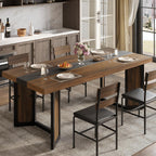 Industrial Dining Table for 6-8 People, 71" Large Long Wooden Kitchen Table with Sturdy Metal Frame & Brown Finish, Rustic Style Rectangular Dinner Table for Dining Room, Kitchen (Reddish Brown )