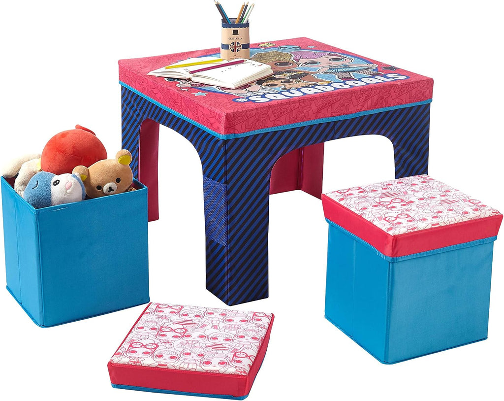 LOL Surprise 3 Piece Collapsible Table and Chair Set with Storage Table and 2 Ottomans
