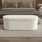 GLAXYFUR Oval Ottoman with Storage for Living Room, Sherpa Bench, Beige | 43.3 Inches Folding Chest, Foot Rest, End of Bed Bench for Bedroom, Hallway