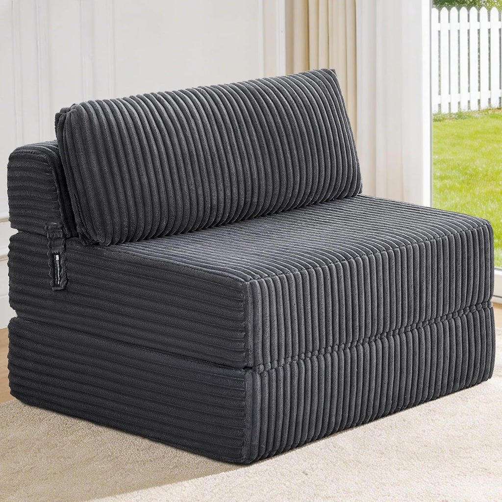 Convertible 4-in-1 Folding Sofa Bed Sleeper Chair Couch Foldable Chaise Lounger & Mattress Pocket Coils+Foam Fill Medium Support, No Assembly for Living Room/Bedroom, Twin