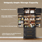 JIJIWANG Kitchen Pantry Storage Cabinet with Doors & Adjustable Shelves,Farmhouse Kitchen Pantry Cabinet with Drawer & Storage,for Kitchen, Dining & Bathroom,Black