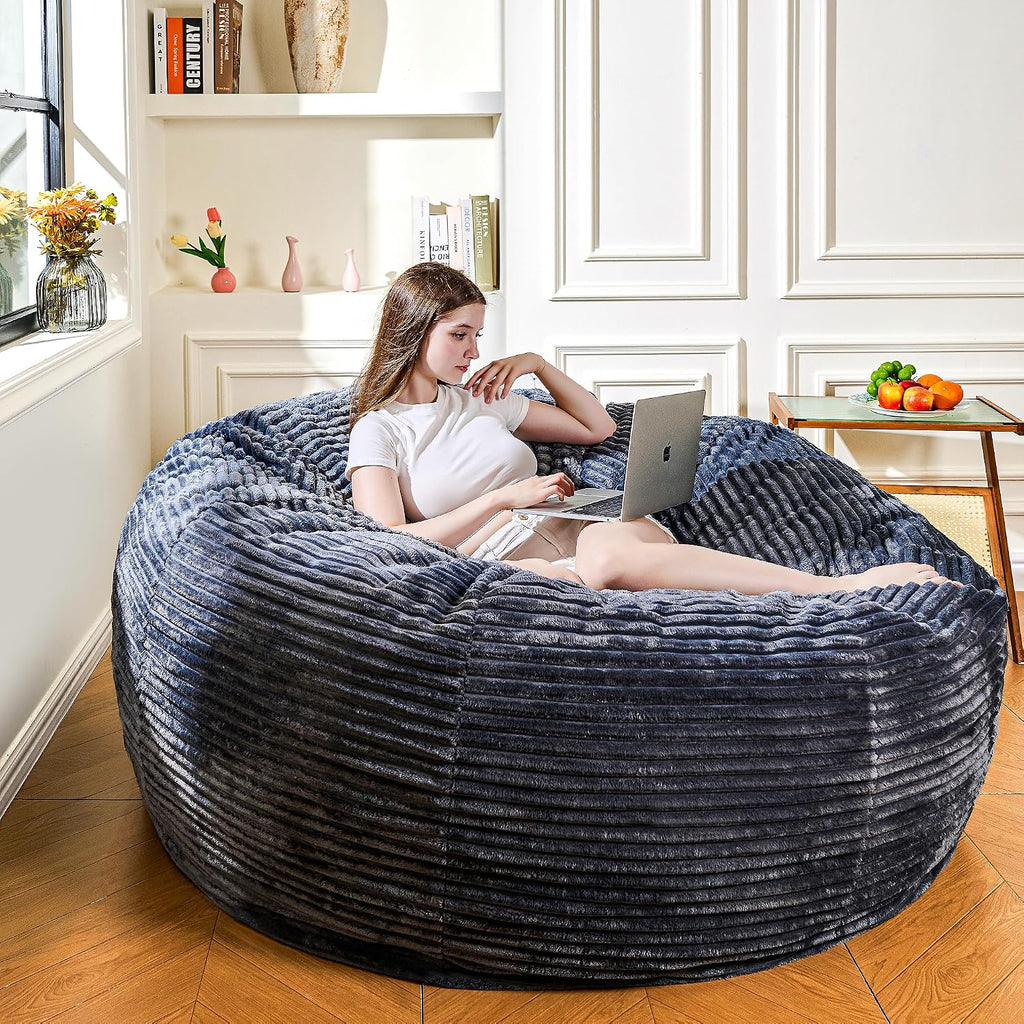 6FT Bean Bag Chair for Adults, Giant Beanbag with Shredded Memory Foam Filling, Premium Corduroy Cover Oversized Floor Lounger, Comfy Sofa Chair for Bedroom, Living Room & Dorm (Grey)