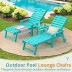 LUE BONA Lounge Chair Outdoor Set of 2, HDPS Chaise Lounge Outdoor with Wheels, 5 Positions Adjustable Pool Lounger Chairs for Outside, Patio, Aruba Blue