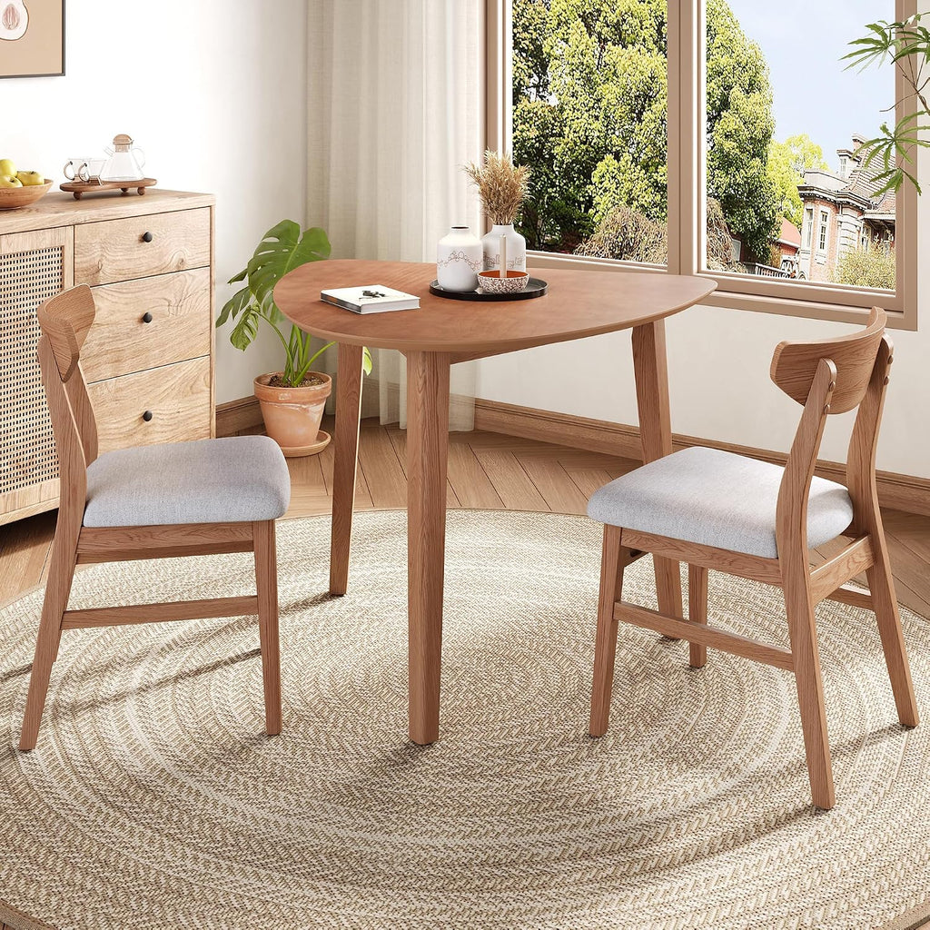 P PURLOVE Modern 3 Piece Table Set, Triangular Table and 2 Curved Wood Chairs for Living Room, Dining Room, Kitchen, Small Space, Minimalist Space-Saving (Light Brown)