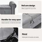 Storage Bench 67" Linen End of Bed Benches Grey | King Size Storage Bench for Bedroom with Rolled Arms Tufted Ottoman Benches Upholstered Bench for Living Room Entryway