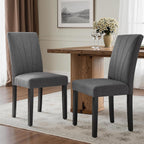 VECELO Upholstered Dining Chairs Set of 6, Modern Fabric and High Back & Solid Wood Legs, Parsons for Kitchen/Living Room- Dark Gray