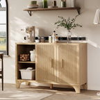 Mid Century Modern Fluted Buffet Cabinet with Storage, Accent Sideboard and Credenza Storage Cabinet with Doors, Wood Coffee Bar Console for Kitchen, Living Room (Oak, 47" 2-Door)