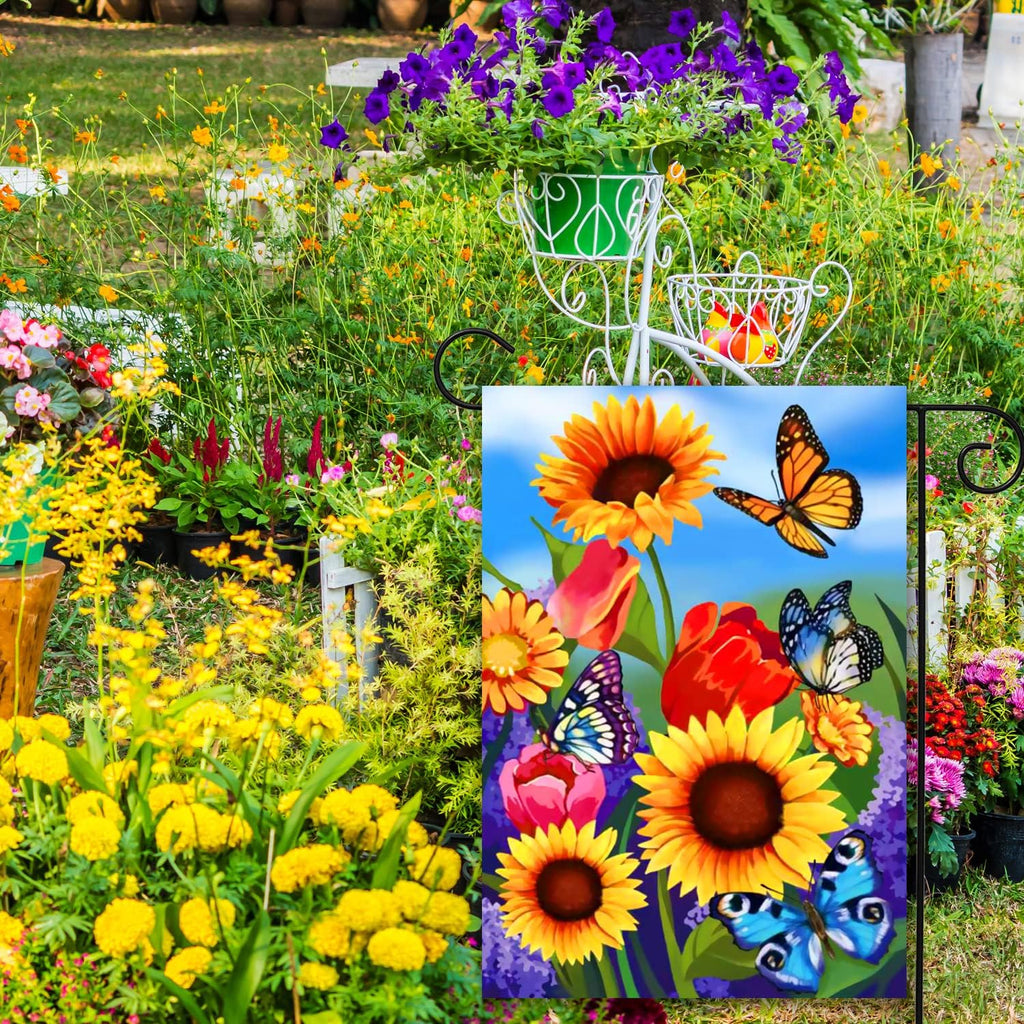 Fall sunflower garden flag 12x18 Double Sided Vertical, Small monarch Butterfly Floral Flower Welcome Garden Yard House Flags Outside Outdoor House sunflower Spring Summer Decor