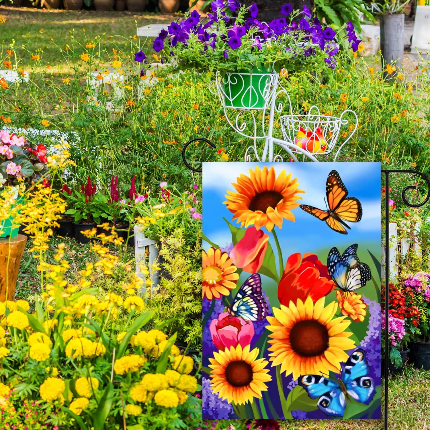 Fall sunflower garden flag 12x18 Double Sided Vertical, Small monarch Butterfly Floral Flower Welcome Garden Yard House Flags Outside Outdoor House sunflower Spring Summer Decor